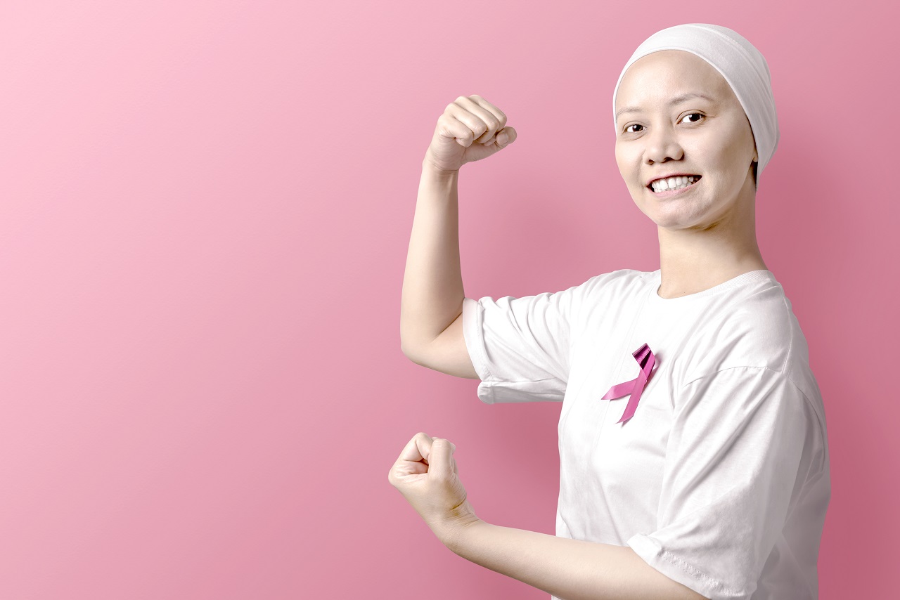 A woman with breast cancer posing