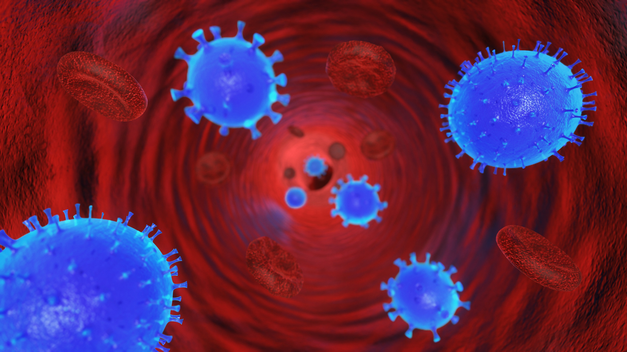 Graphics of COVID-19 entering a person's airways