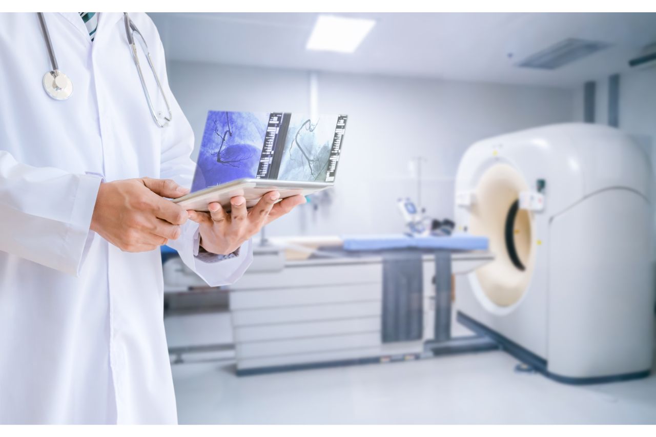 A doctor looking through the results of an MRI