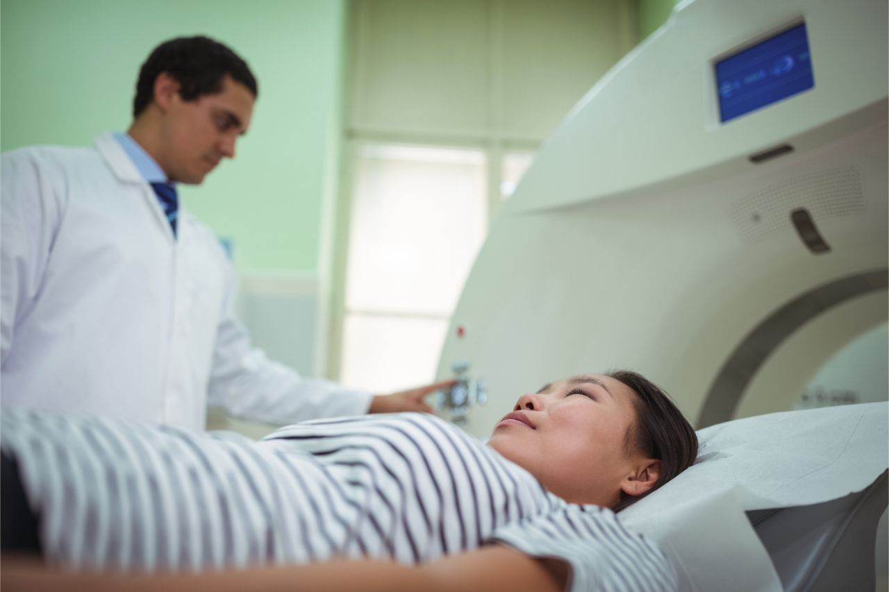 A woman about to undergo a CT scan