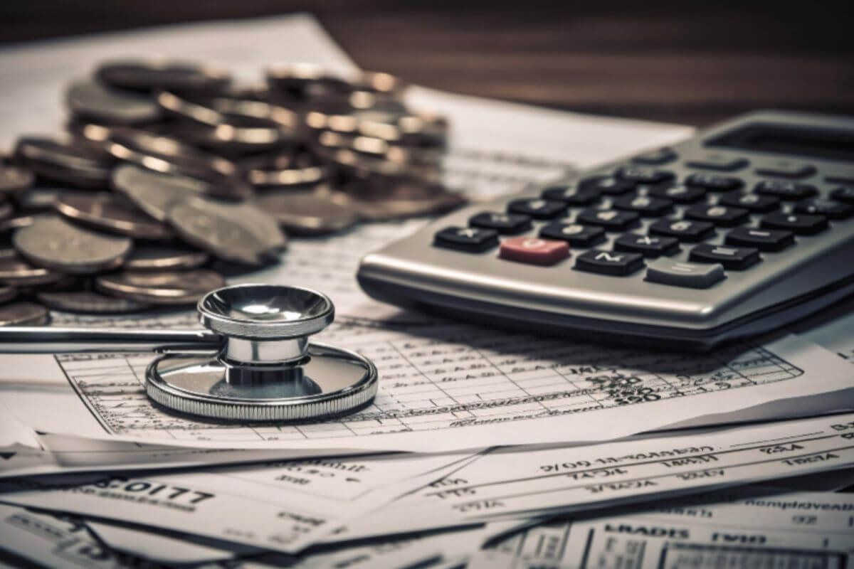Stack of coins beside a stethoscope symbolizing reduced healthcare costs